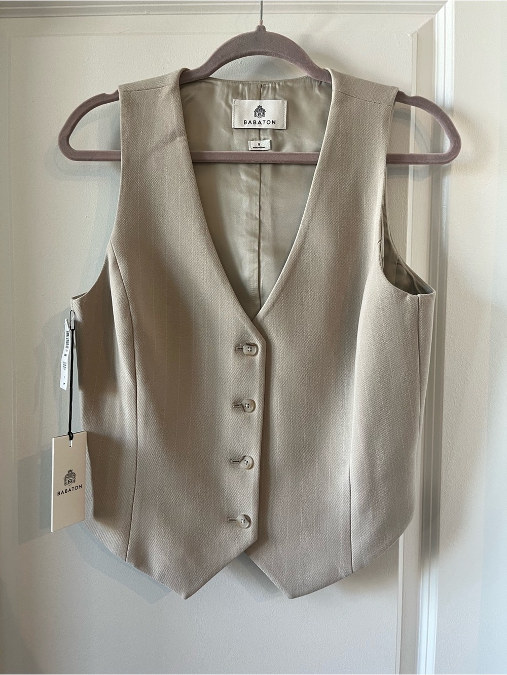 Aritzia Babaton Deniro Vest Light Stripe Pearl White Beige Size 8
